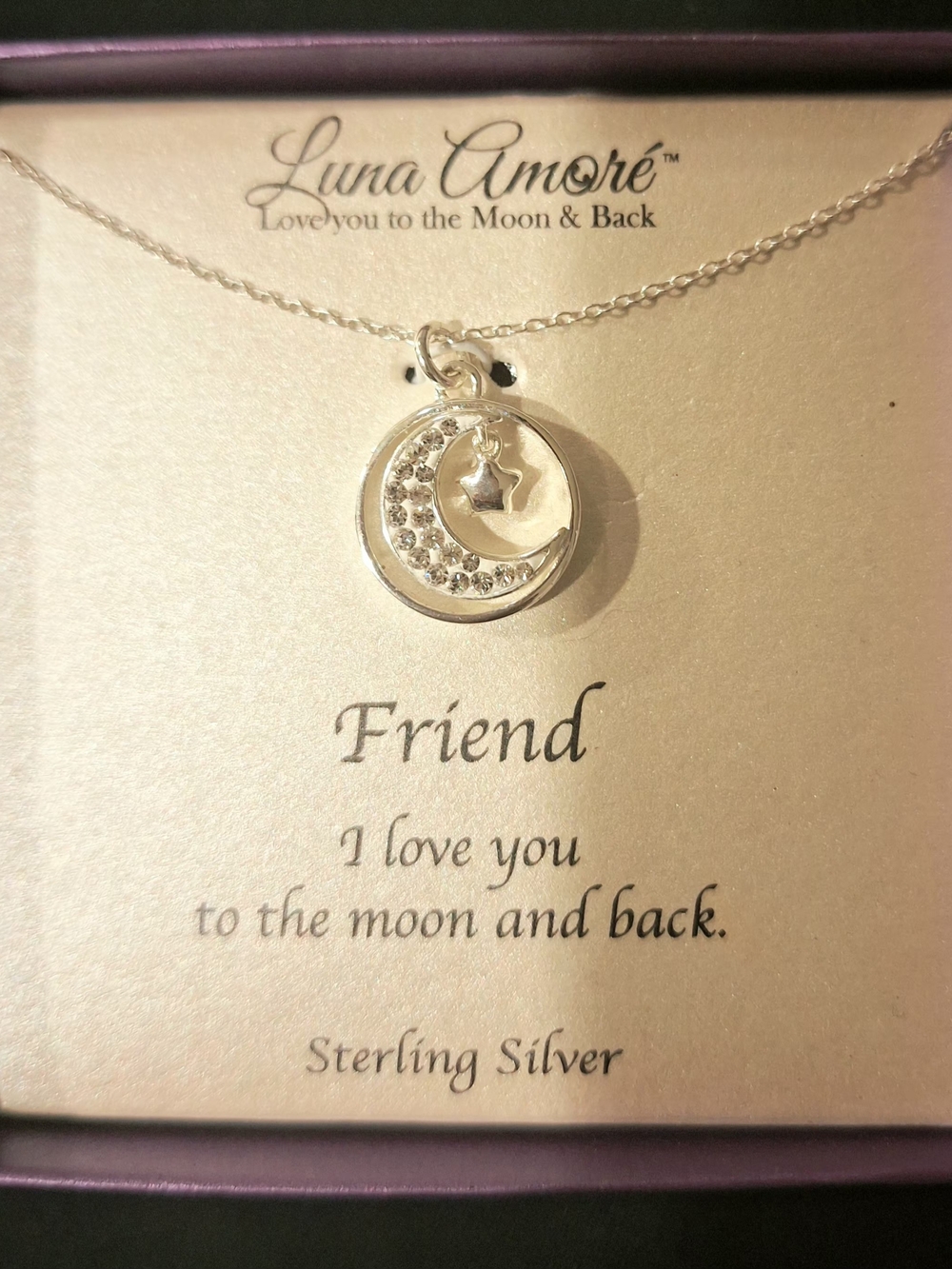 Luna Amore Sterling Silver Moon & Star Necklace - Silver
